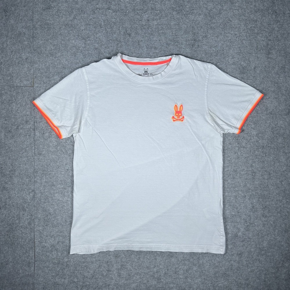 Vintage Psycho Bunny T-Shirt Mens 5 White Y2K Neon Ringer Tee Embroidered Preppy